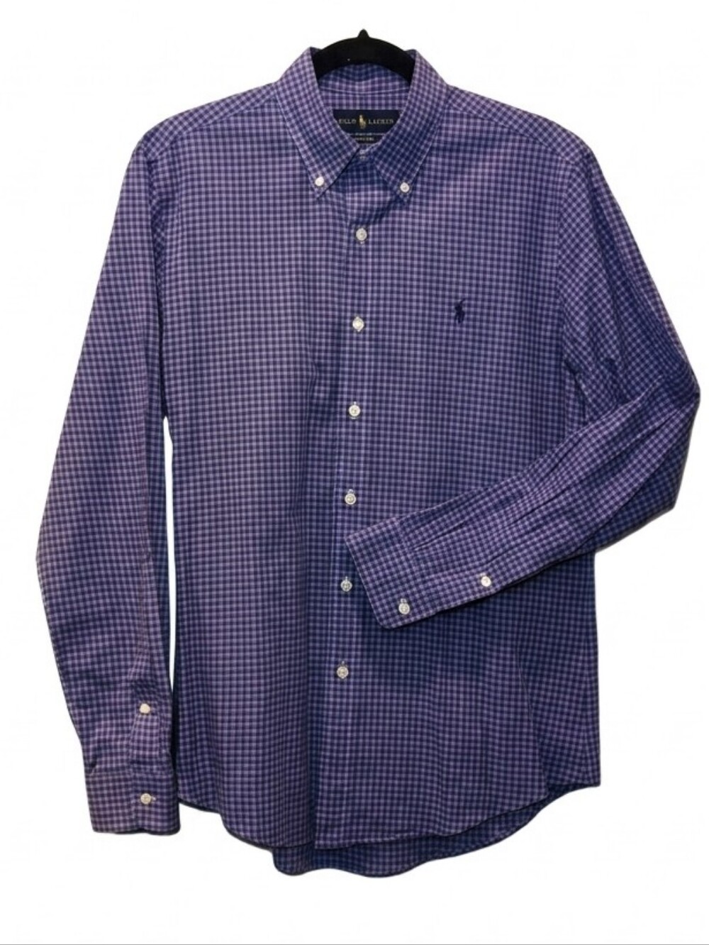 Ralph Lauren Custom Fit Button Down Dress Shirt Plaid Pleated Blue Label Medium